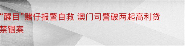 “醒目”赌仔报警自救 澳门司警破两起高利贷禁锢案