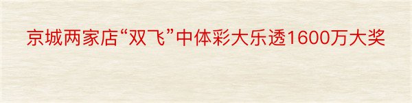 京城两家店“双飞”中体彩大乐透1600万大奖