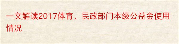 一文解读2017体育、民政部门本级公益金使用情况